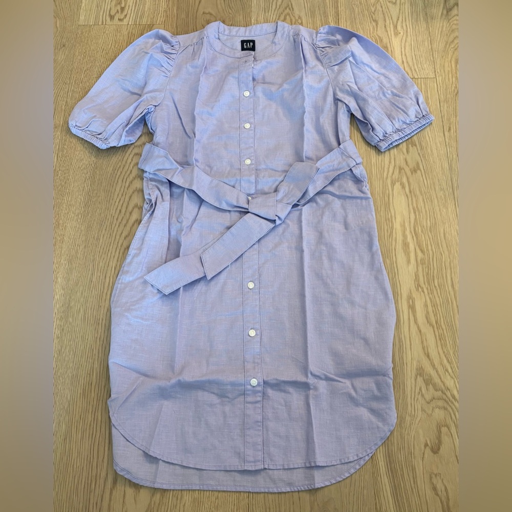 Gap Light Lavender Button-Front Belted Shirt Dress - image 1